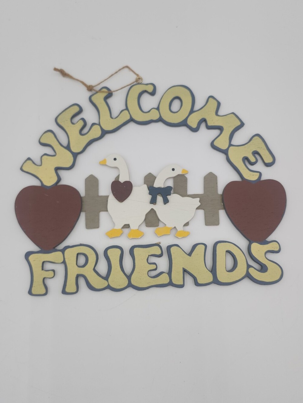 Vintage Welcome Friends Country Goose Wooden Sign Country Decor
